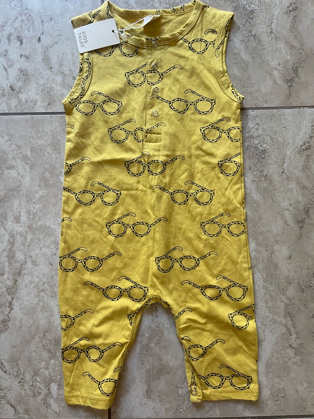 Kids Sleeveless Yellow Sunglasses Print One-Piece Bodysuit
